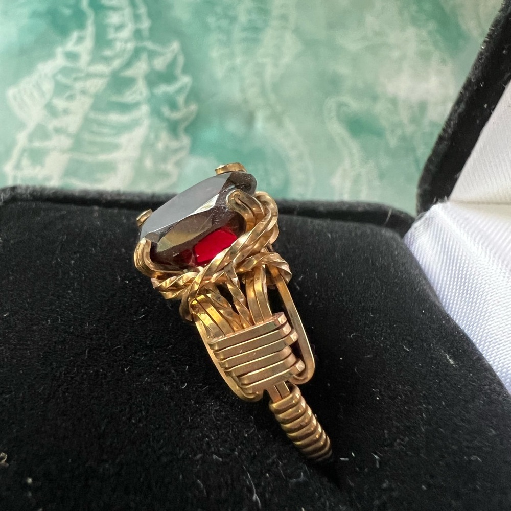Handcrafted wire wrap and garnet ring size 6